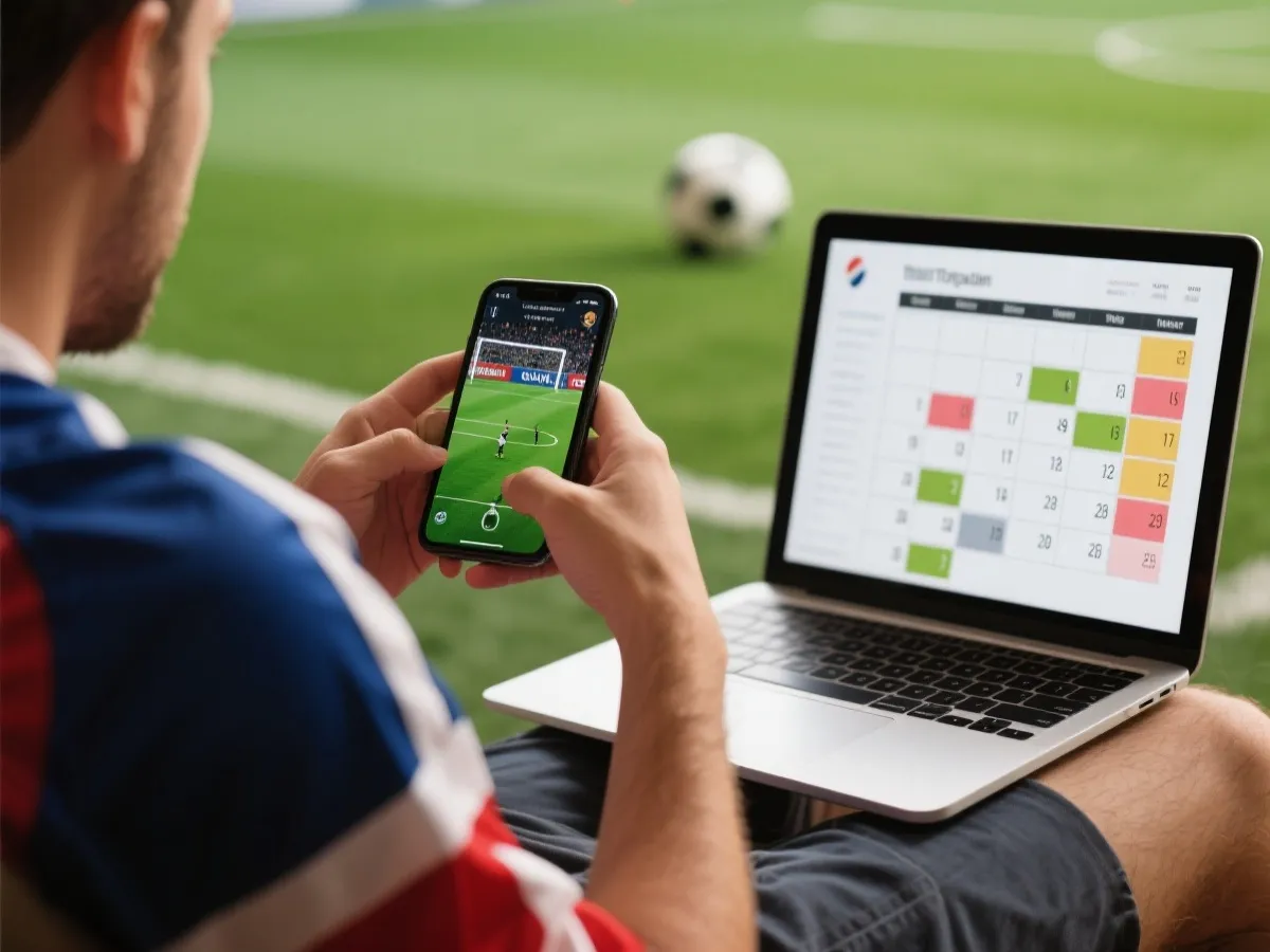 多裝置同步查看賽程與直播示意