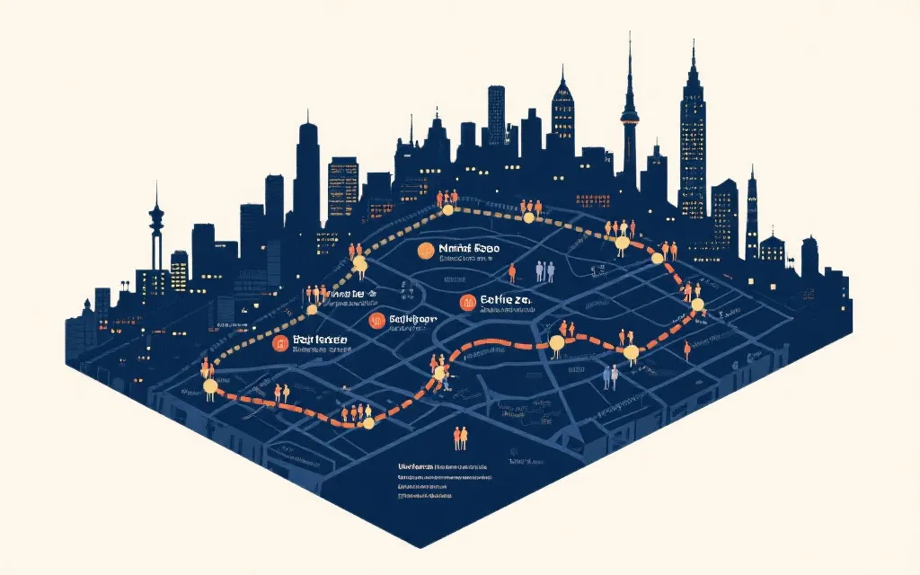 城市漫游路线地图与球迷活动场景