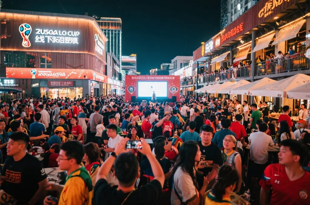 世界杯开球前夕的球迷聚会与城市大屏活动，氛围热烈